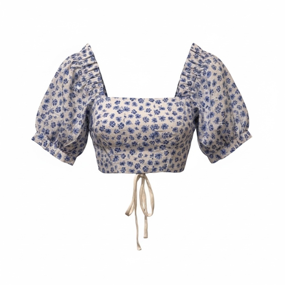 Love Poppy NWT blue floral puff sleeve crop top, small